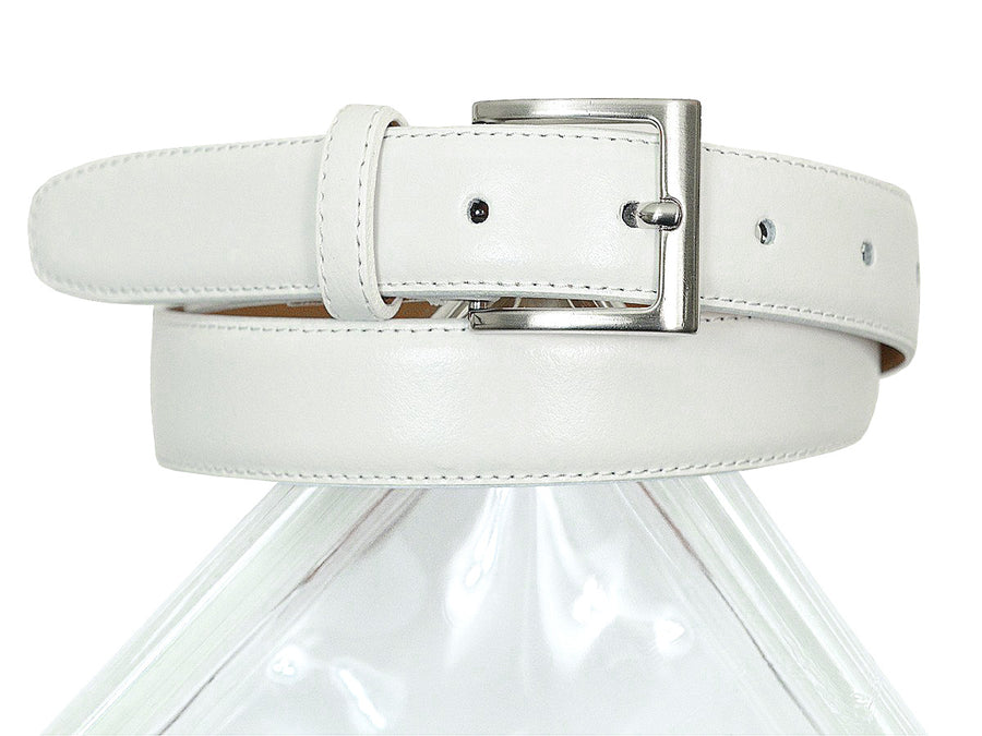 Paul Lawrence 2755 100% leather Boy's Belt - Shiny glazed leather - White, Silver Buckle