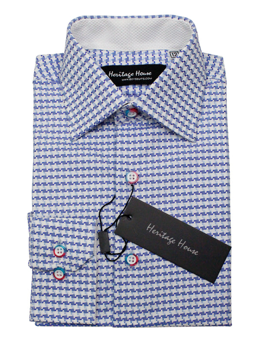 Heritage House 36007 Boy's Dress Shirt - Houndstooth - Blue