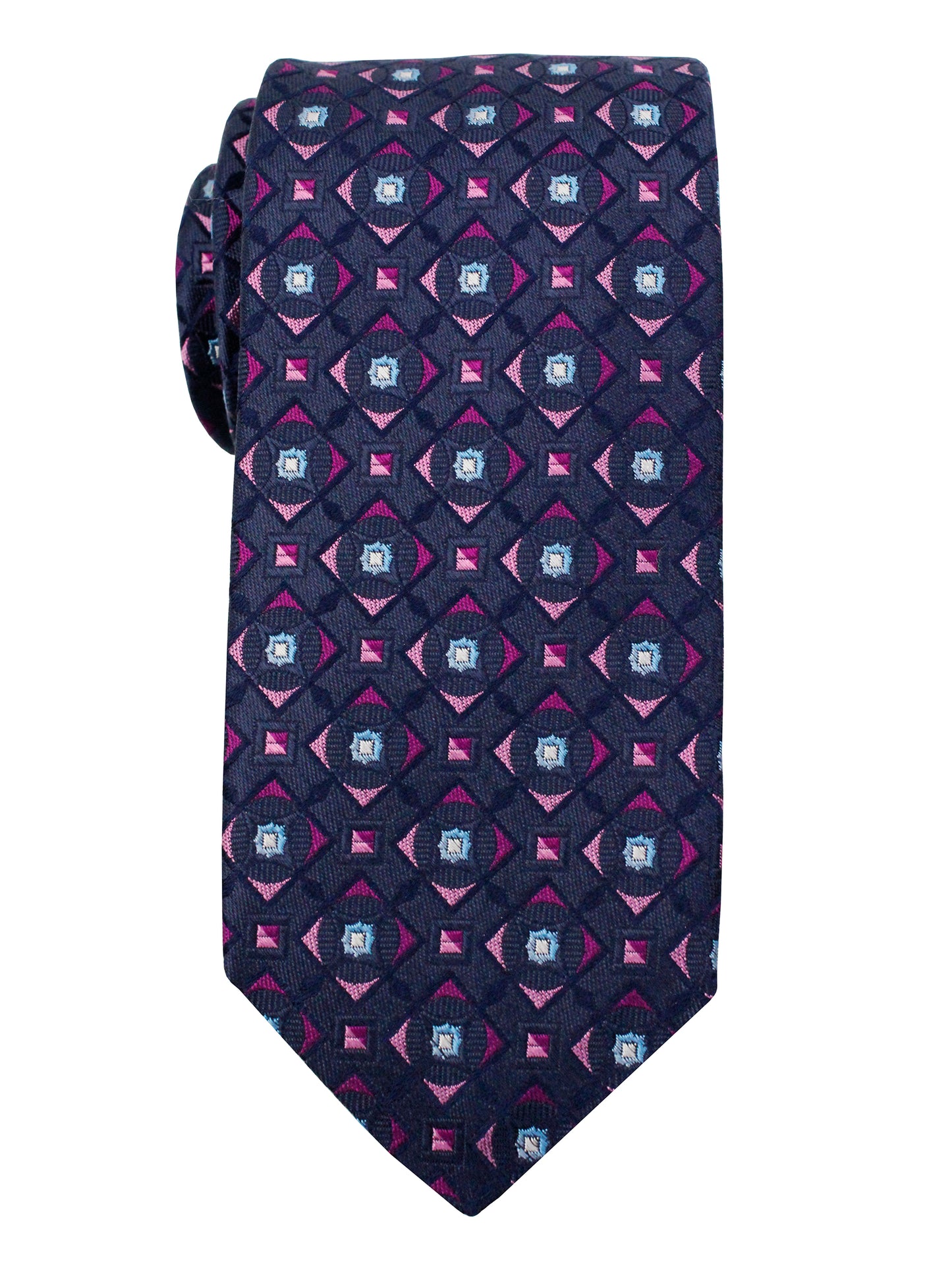 Dion 36084 Boy's Tie - Geo Medallion - Navy/Berry