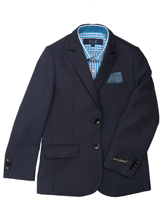 Leo & Zachary 36473 Boy's Skinny Fit Suit Separate Jacket - Birdseye - Blue