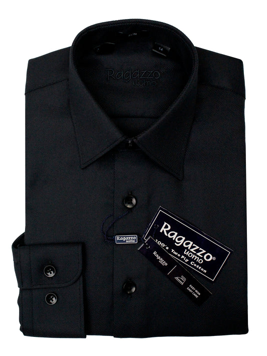 Ragazzo 36627  Boy's Slim Fit Dress Shirt - Tonal Diagonal Weave - Black