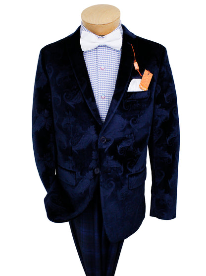 Tallia 36797 Boy's Sport Coat - Paisley Velvet - Navy