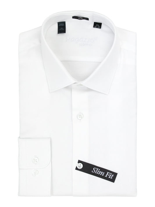 Ragazzo 36885 Young Men's Dress Shirt - Diagonal Tonal - Slim Fit - White