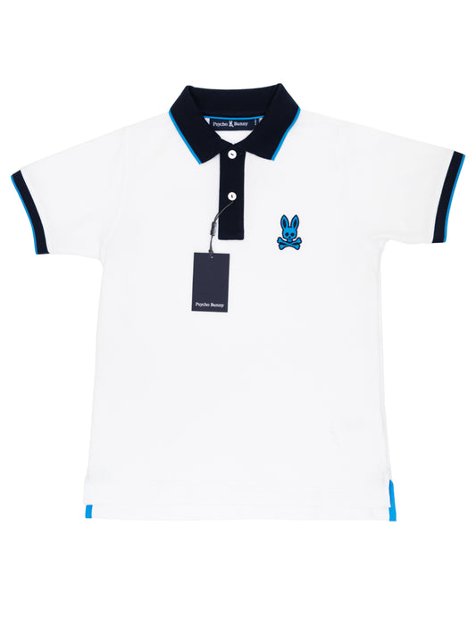 Psycho Bunny 36926 Boy's Short Sleeve Polo - Sacramento Pique - White