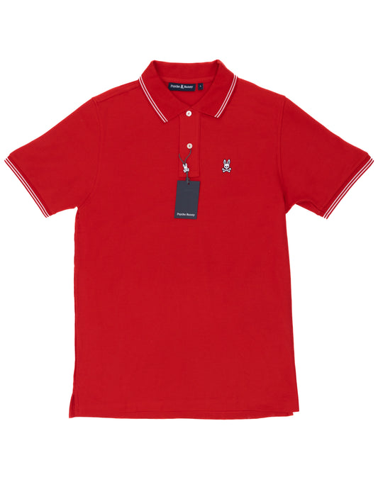 Psycho Bunny 36949 Young Men's Short Sleeve Polo - Logan Pique - Brilliant Red