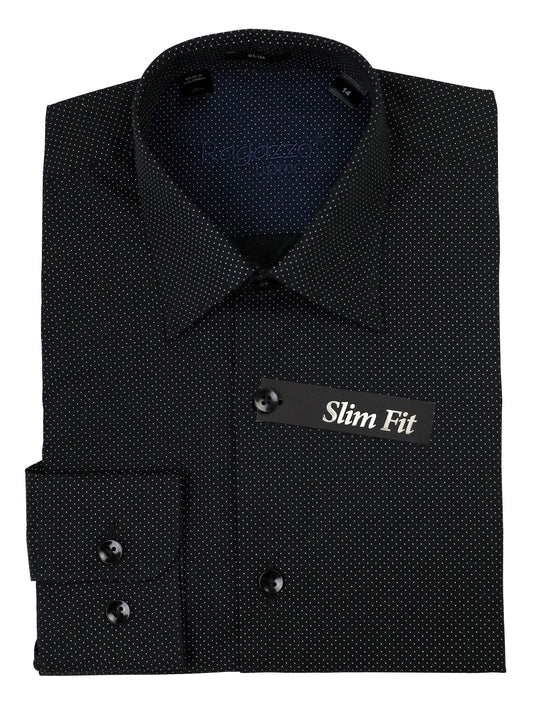 Ragazzo 37510 Boy's Dress Shirt - Dot - Slim Fit - Black