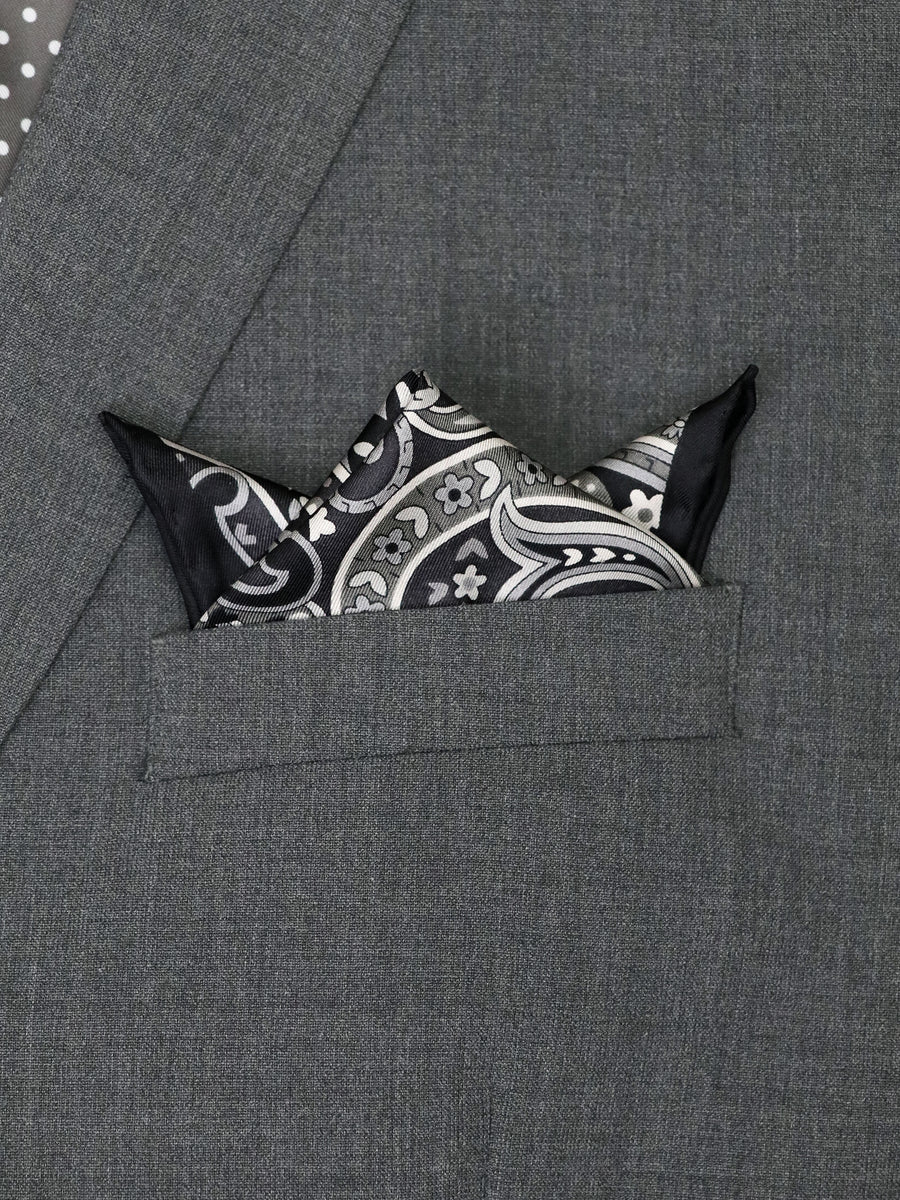 Heritage House 37785 Pocket Square - Paisley - Black/Grey/White