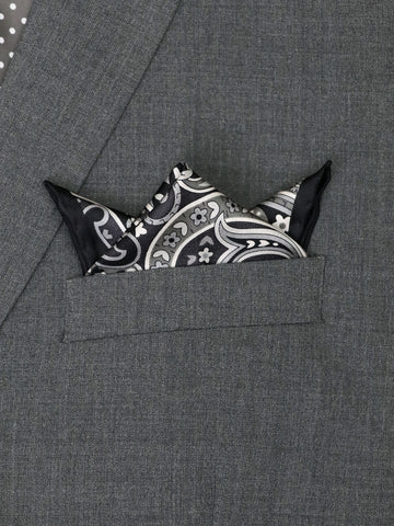 Image of Heritage House 37785 Pocket Square - Paisley - Black/Grey/White