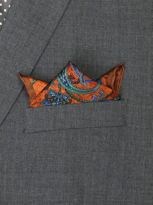 Heritage House 37786 Pocket Square - Paisley - Orange/Green/Blue