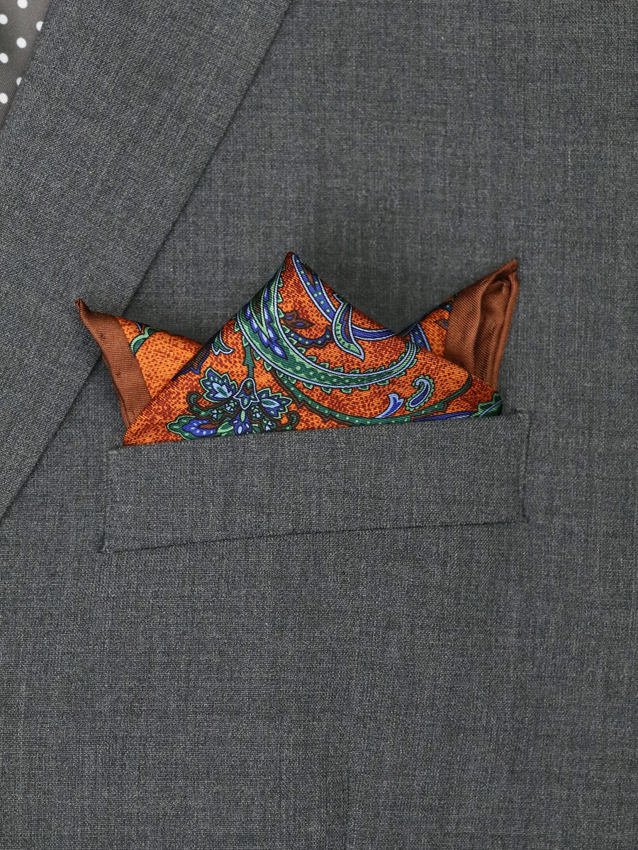 Heritage House 37786 Pocket Square - Paisley - Orange/Green/Blue