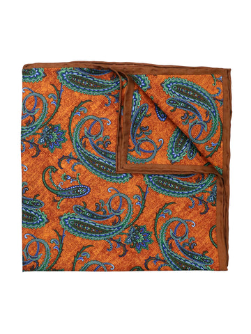 Image of Heritage House 37786 Pocket Square - Paisley - Orange/Green/Blue