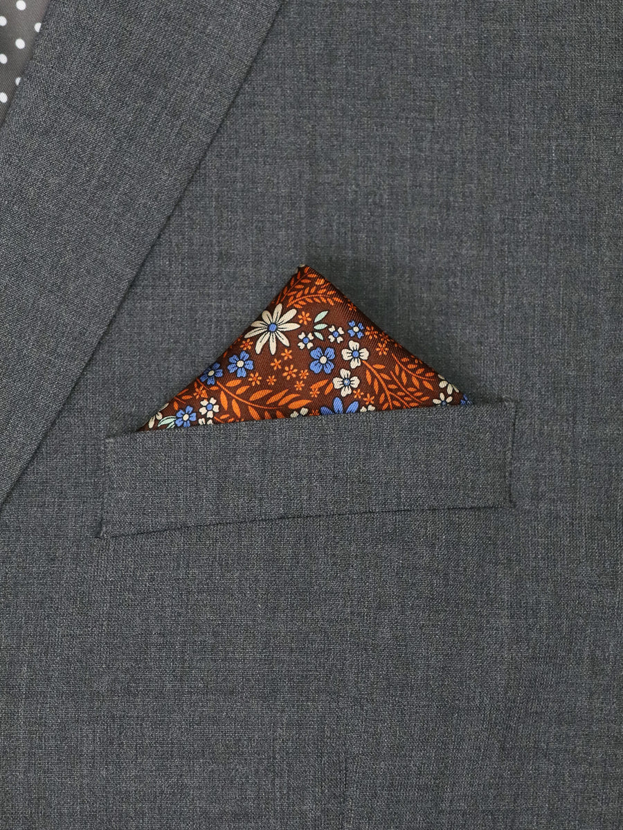 Heritage House 37787 Pocket Square - Floral - Brown/Pumpkin/Blue