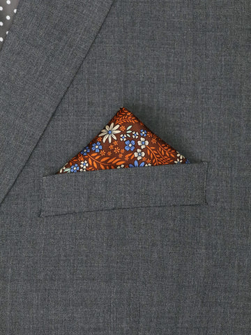 Image of Heritage House 37787 Pocket Square - Floral - Brown/Pumpkin/Blue