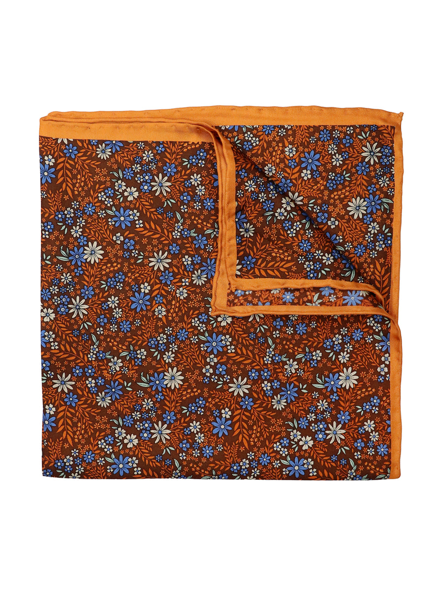 Heritage House 37787 Pocket Square - Floral - Brown/Pumpkin/Blue