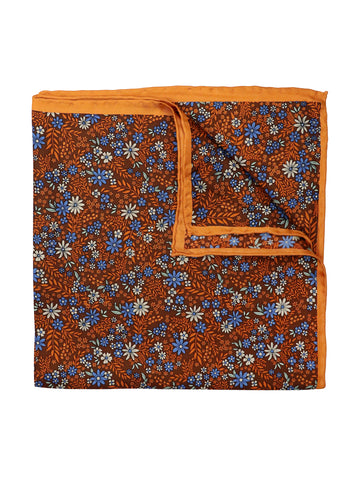 Image of Heritage House 37787 Pocket Square - Floral - Brown/Pumpkin/Blue