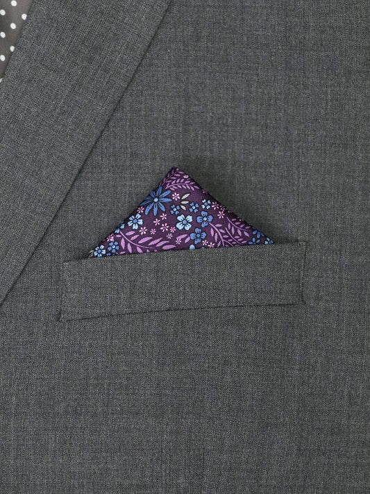 Heritage House 37788 Pocket Square - Floral - Plum/Sky