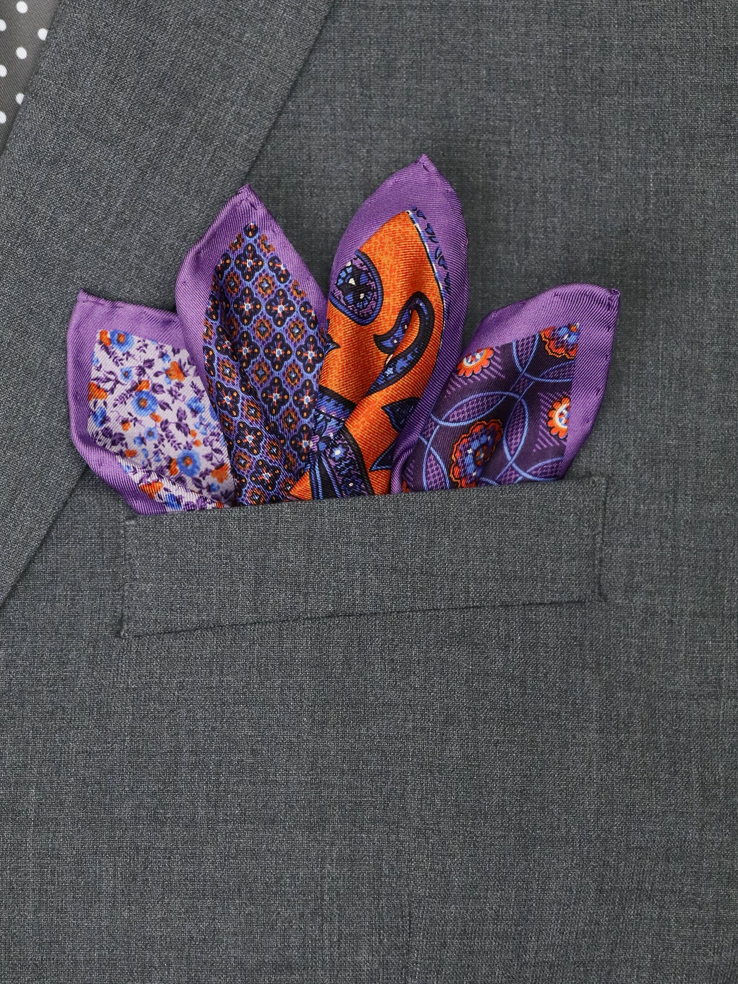 Heritage House 37794 Pocket Square - Neat - Eggplant/Orange/Sky