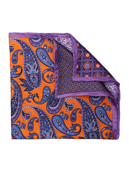 Heritage House 37794 Pocket Square - Neat - Eggplant/Orange/Sky