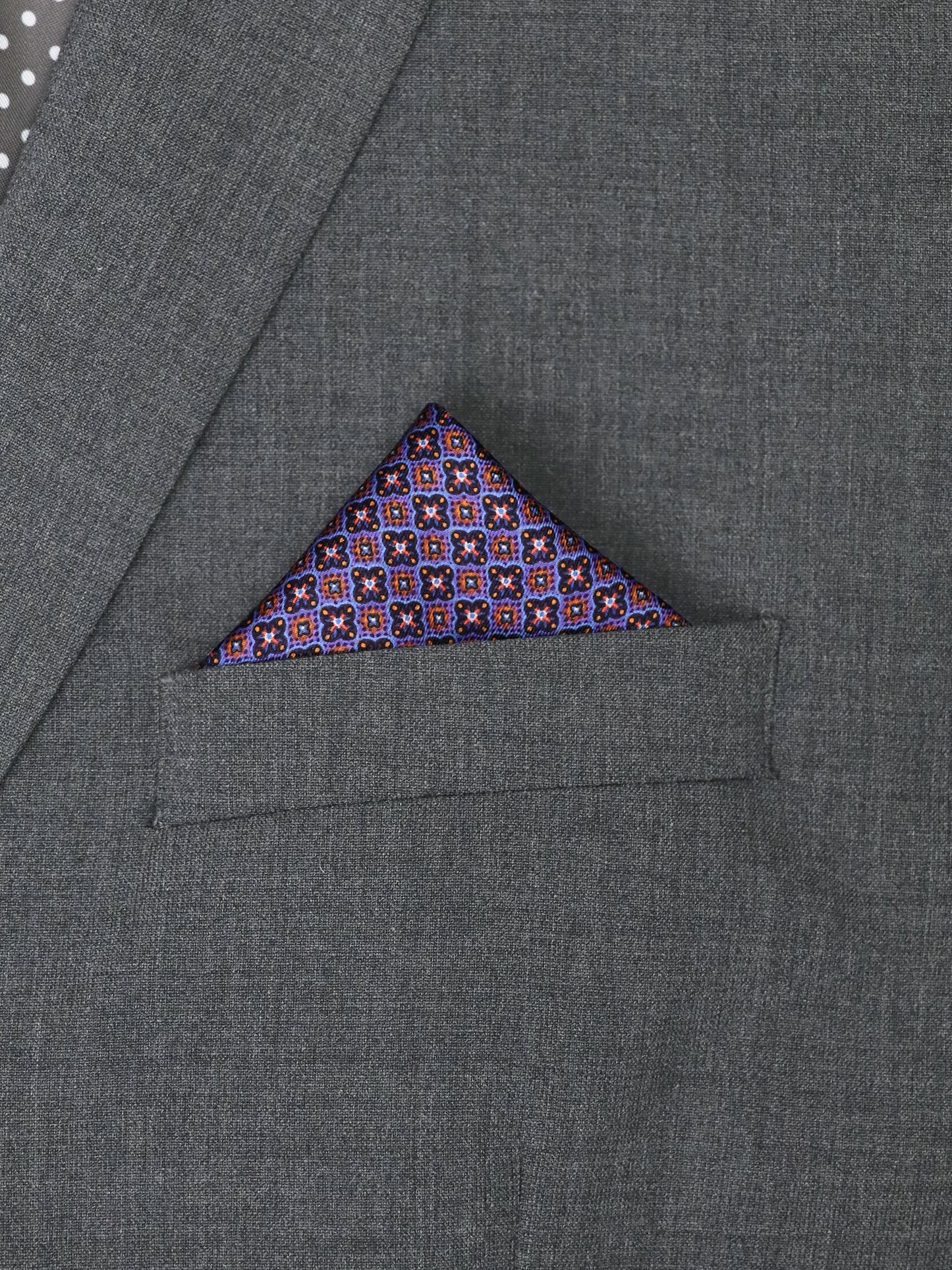 Heritage House 37794 Pocket Square - Neat - Eggplant/Orange/Sky