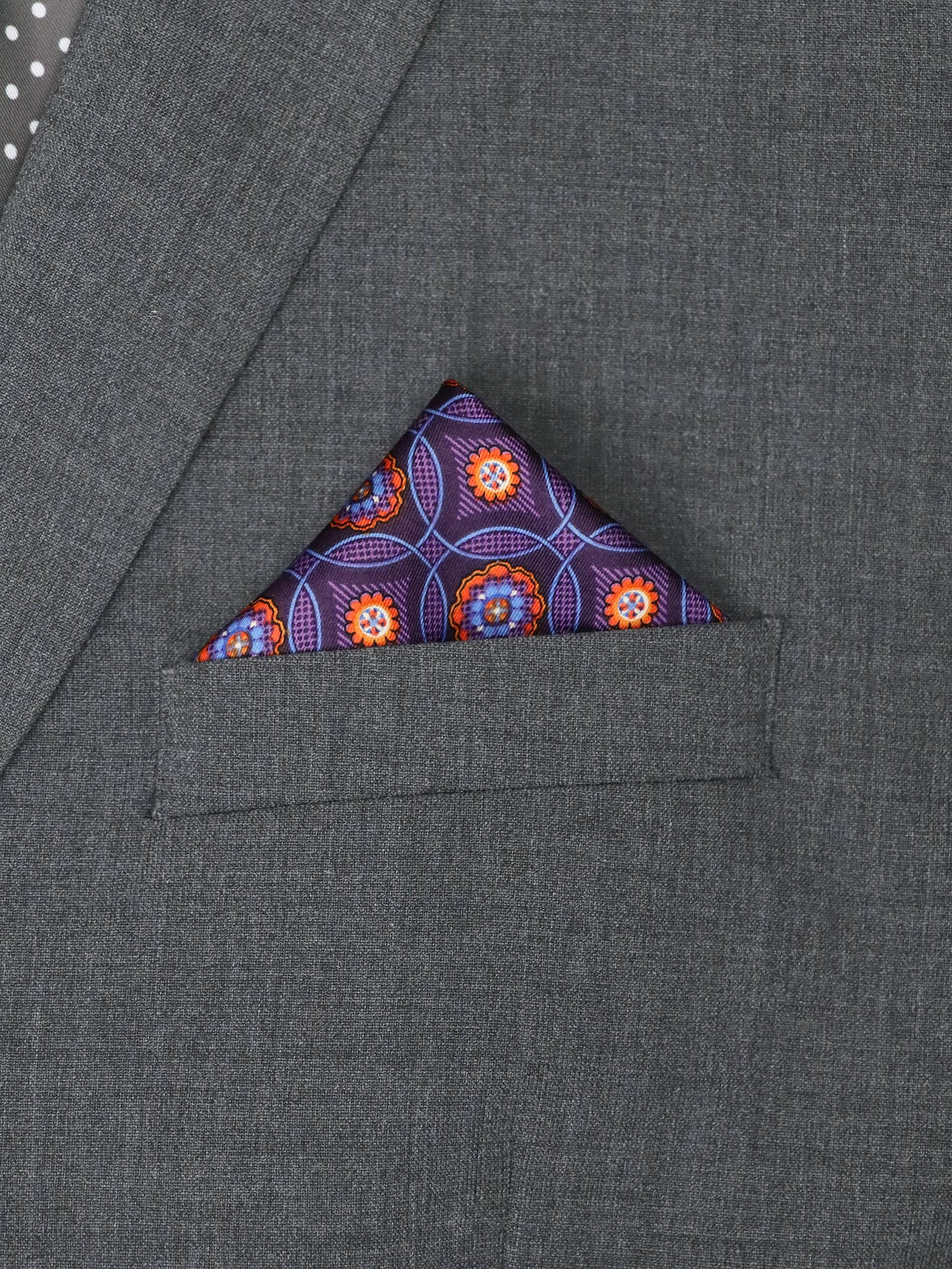 Heritage House 37794 Pocket Square - Neat - Eggplant/Orange/Sky