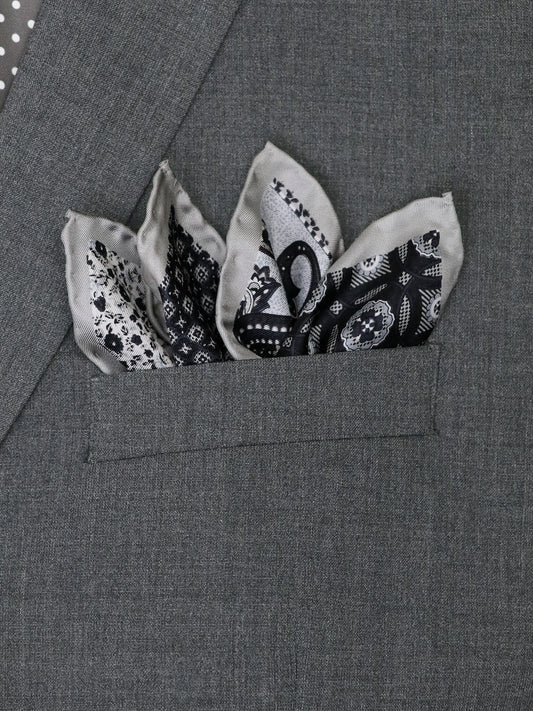 Heritage House 37795 Pocket Square - Neat - Black/Silver