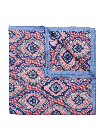 Heritage House 37797 Pocket Square - Neat - Pink/Navy/Silver