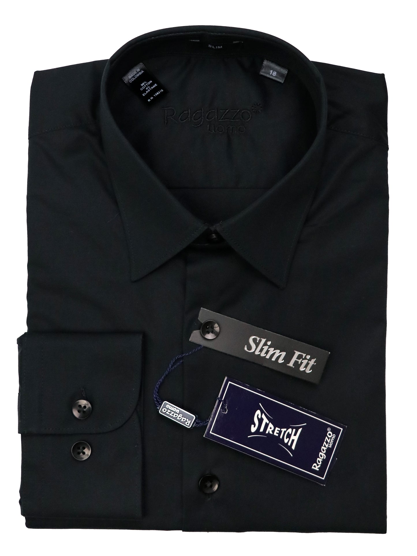 Ragazzo 37933 Boy's Dress Shirt - Stretch - Black