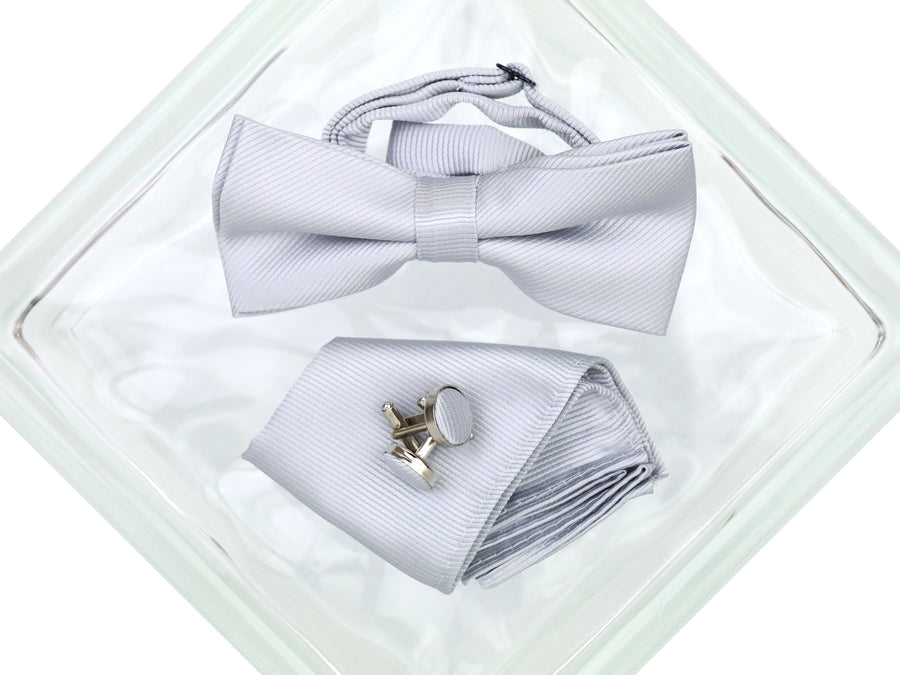 Heritage House 38080 Young Men's Bow Tie Set - Diagonal Solid - Grey