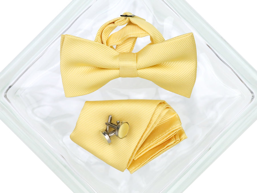 Heritage House 38082 Young Men's Bow Tie Set - Diagonal Solid - Yellow