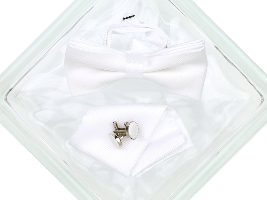 Heritage House 38083 Young Men's Bow Tie Set - Diagonal Solid - White