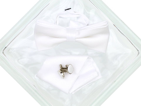 Image of Heritage House 38083 Young Men's Bow Tie Set - Diagonal Solid - White