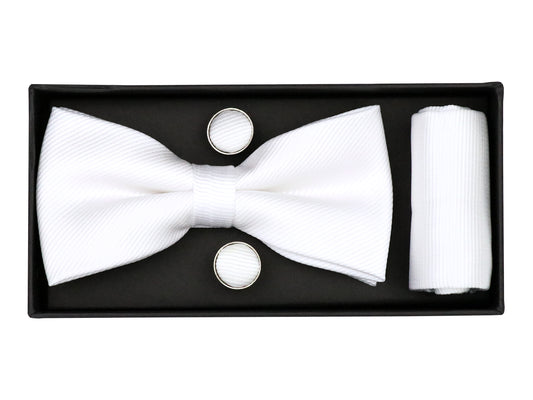 Heritage House 38083 Young Men's Bow Tie Set - Diagonal Solid - White