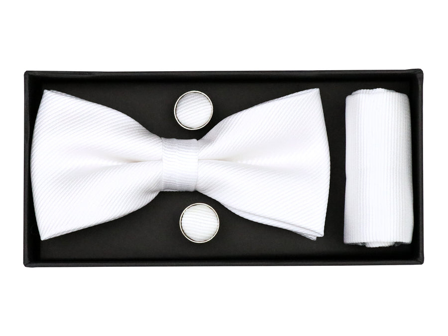 Heritage House 38083 Young Men's Bow Tie Set - Diagonal Solid - White