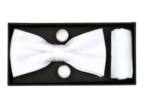 Image of Heritage House 38083 Young Men's Bow Tie Set - Diagonal Solid - White