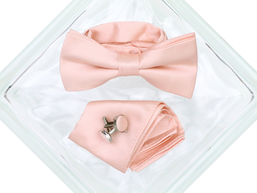 Heritage House 38084 Young Men's Bow Tie Set - Diagonal Solid - Light Pink