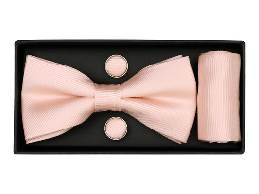 Heritage House 38084 Young Men's Bow Tie Set - Diagonal Solid - Light Pink