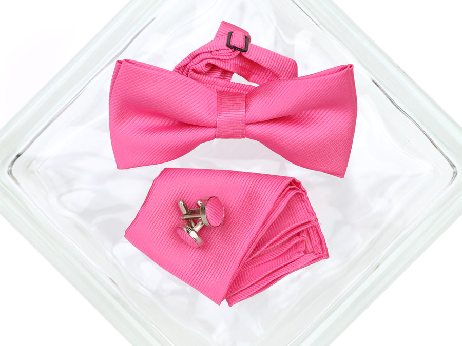 Heritage House 38085 Young Men's Bow Tie Set - Diagonal Solid - Hot Pink