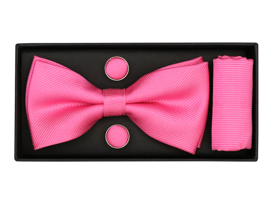 Heritage House 38085 Young Men's Bow Tie Set - Diagonal Solid - Hot Pink