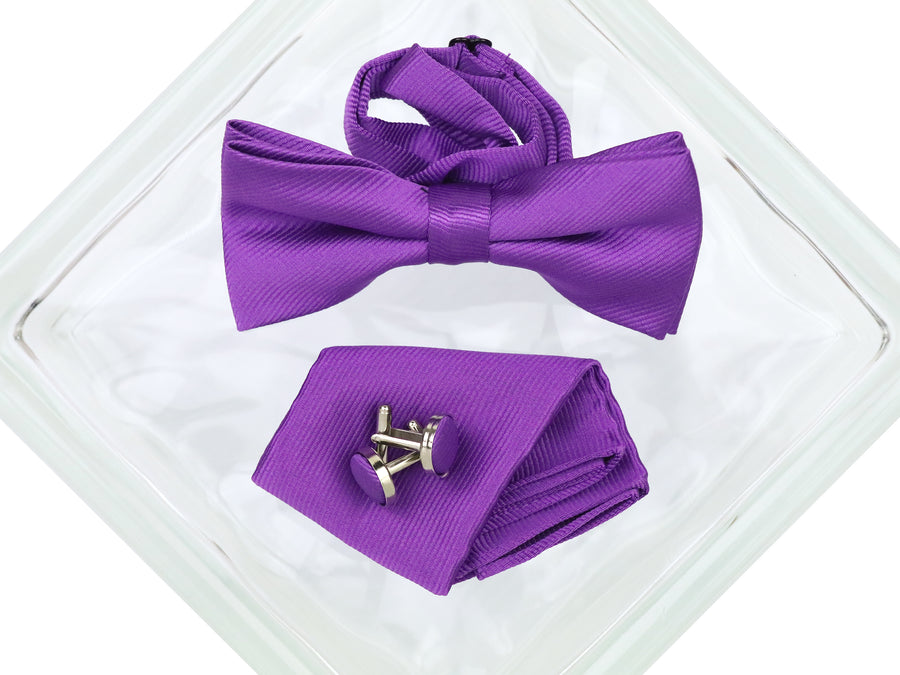 Heritage House 38086 Young Men's Bow Tie Set - Diagonal Solid - Purple