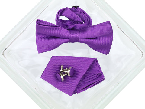 Image of Heritage House 38086 Young Men's Bow Tie Set - Diagonal Solid - Purple