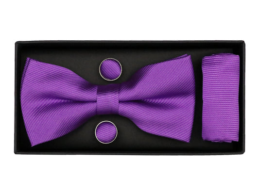 Heritage House 38086 Young Men's Bow Tie Set - Diagonal Solid - Purple