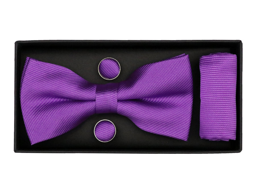 Heritage House 38086 Young Men's Bow Tie Set - Diagonal Solid - Purple