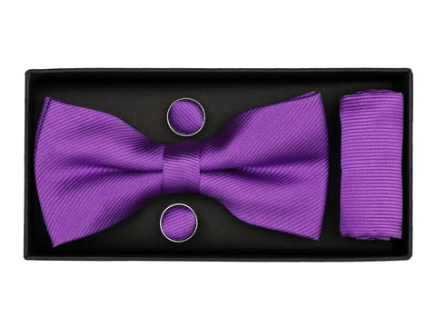 Image of Heritage House 38086 Young Men's Bow Tie Set - Diagonal Solid - Purple