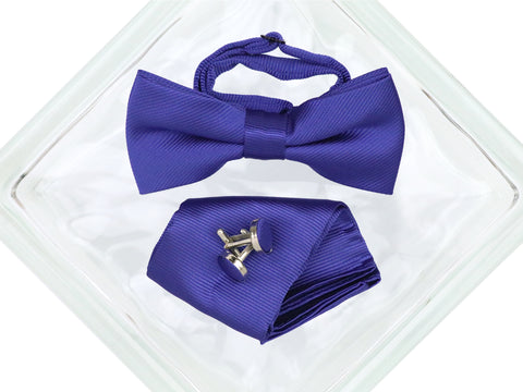 Image of Heritage House 38087 Young Men's Bow Tie Set - Diagonal Solid - Blue