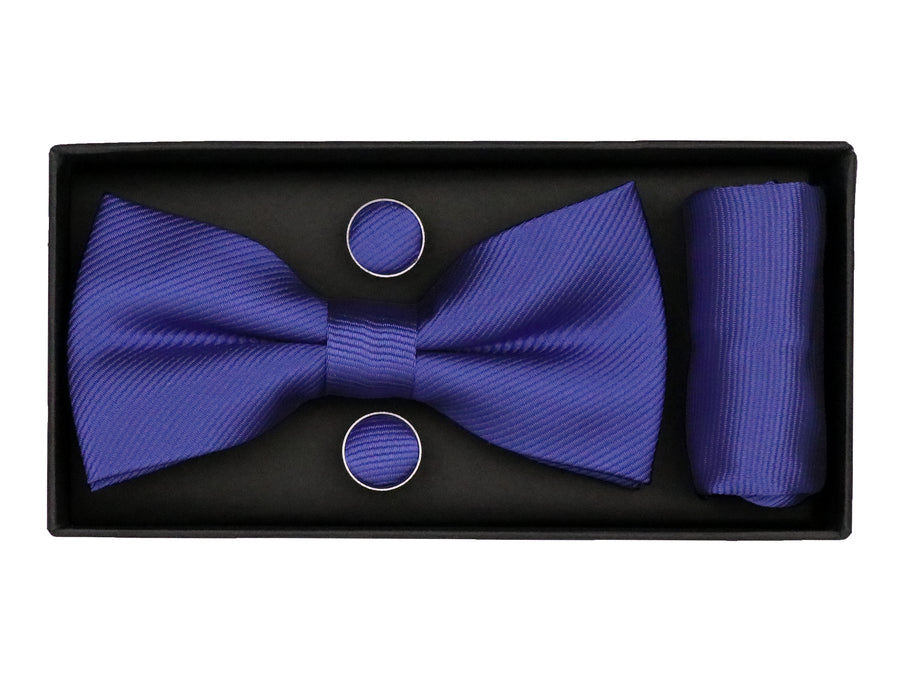 Heritage House 38087 Young Men's Bow Tie Set - Diagonal Solid - Blue