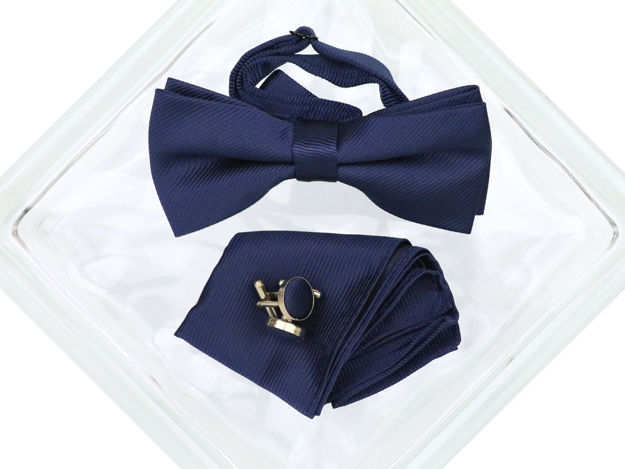 Heritage House 38088 Young Men's Bow Tie Set - Diagonal Solid - Navy