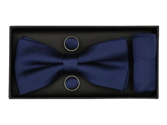 Heritage House 38088 Young Men's Bow Tie Set - Diagonal Solid - Navy