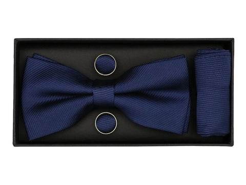 Image of Heritage House 38088 Young Men's Bow Tie Set - Diagonal Solid - Navy