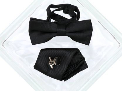 Heritage House 38089 Young Men's Bow Tie Set- Diagonal Solid - Black