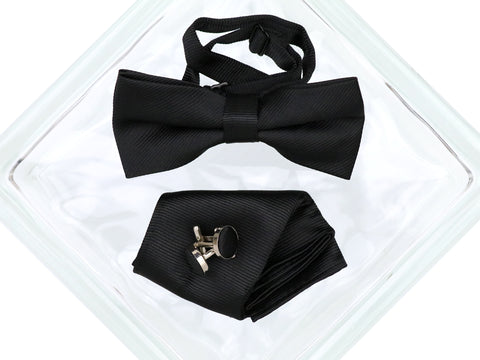 Image of Heritage House 38089 Young Men's Bow Tie Set- Diagonal Solid - Black